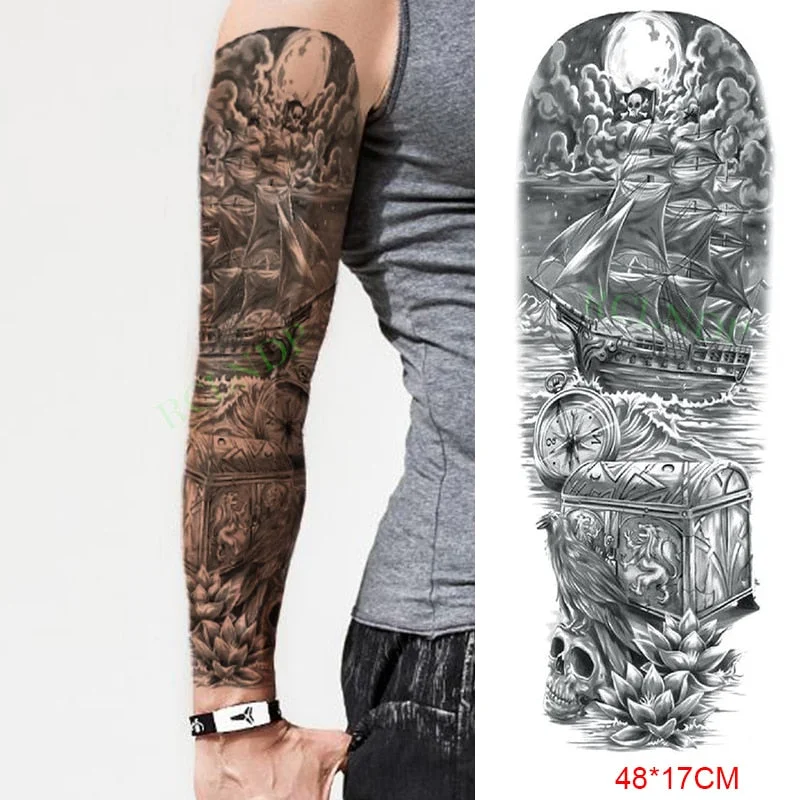 Waterproof Temporary Tattoo Sticker Anubis Ancient Egypt Dog Roma Clock Eye Full Arm Fake Tatto Flash Tatoo Sleeve for Men Women
