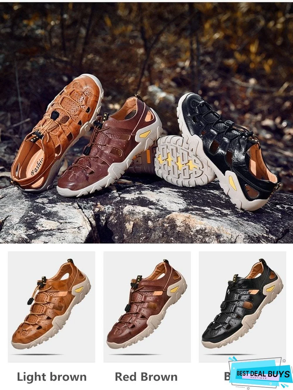 Men's Cow Genuine Leather Sandals Breathable Casual Shoes Footwear Walking Beach Sandals