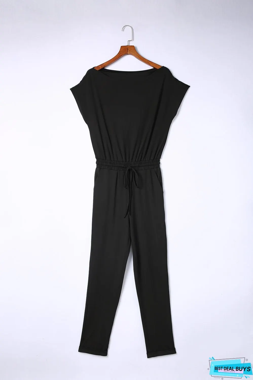 Tie Waist Short Sleeve Tapered Jumpsuit