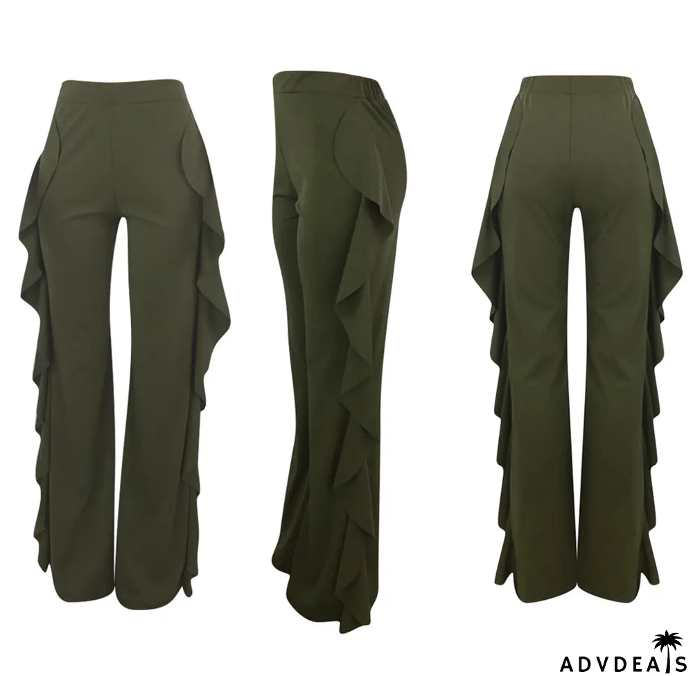 Fashion Solid Color Ruffle Pants