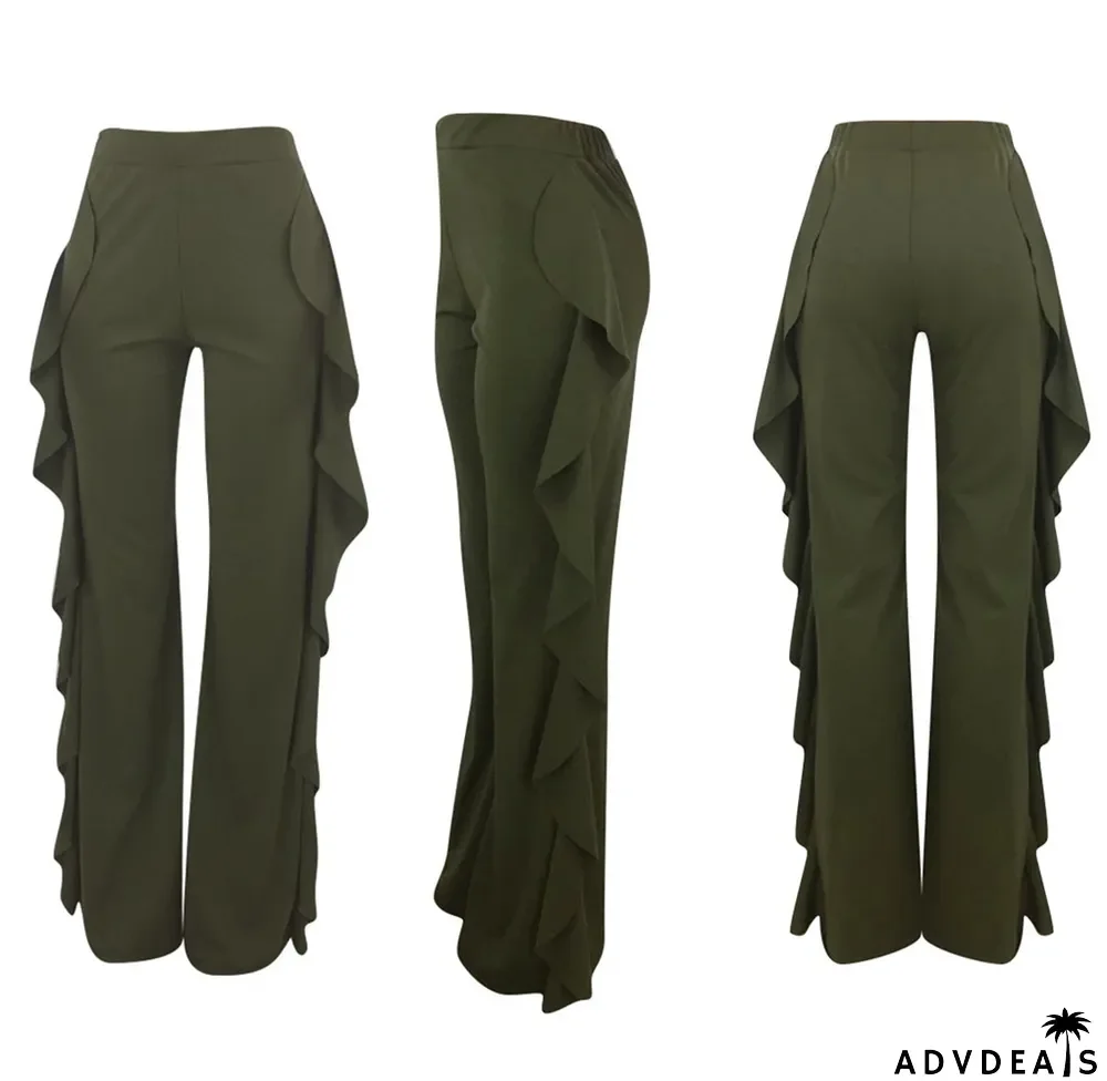 Fashion Solid Color Ruffle Pants
