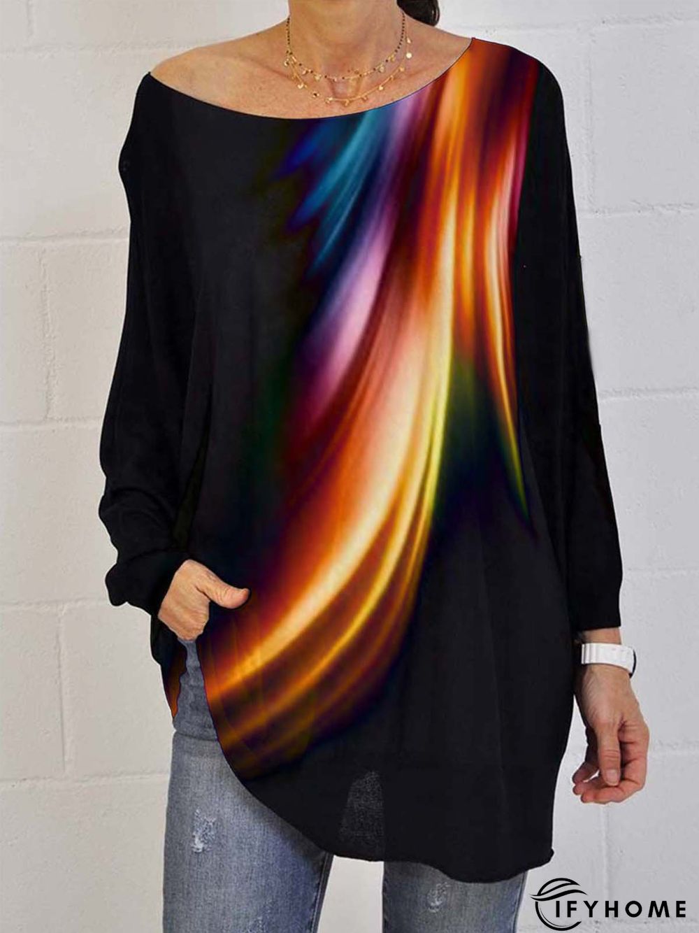 Casual Long Sleeve Crew Neck Printed Tunic Top | IFYHOME