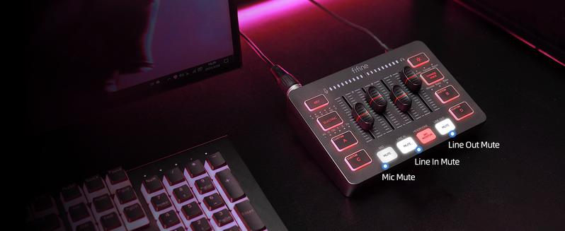 Product Introduction of FIFINE Gaming Audio Mixer with XLR Cable Bundle. Streaming RGB PC Mixer with Microphone Cable. XLR Interface. Volume Faders. Mute Button. Computer Mic for Recording/Podcast/Vocal/Game Voice 4