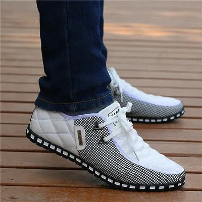 2021 Men PU Leather Shoes Men's Casual Shoes Breathable Light Weight White Sneakers Driving Shoes Pointed Toe Business Men Shoes