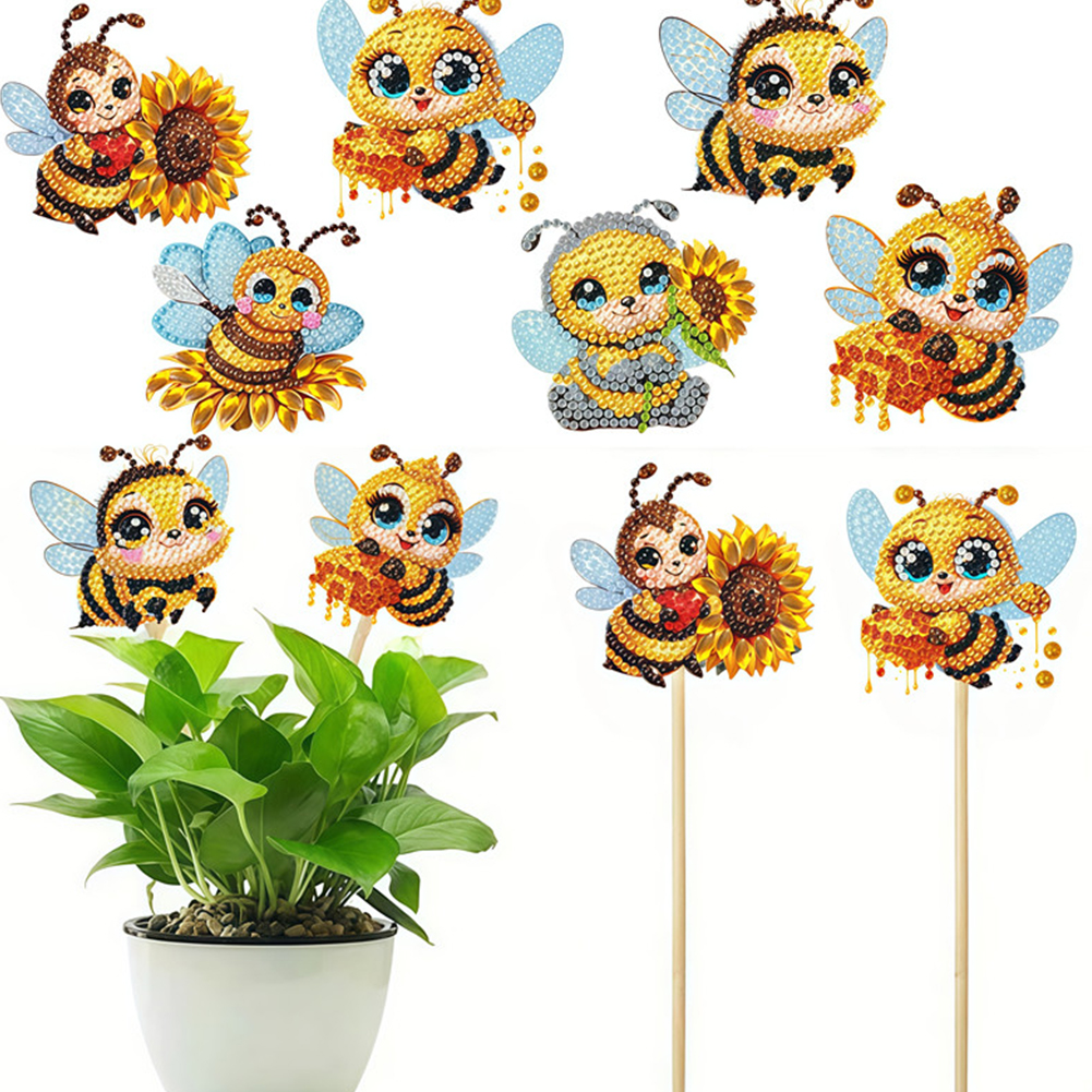6Pcs Diamond Painting Kits Garden Stakes Diamond Art Kits Garden Decor (Bee B)