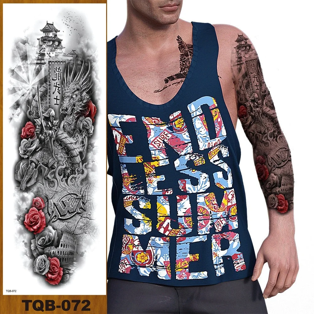 Full Flower Arm Temporary Tattoo Sticker Man Woman Girl Body Sexy Fake Tatoo Pterodactyl Bodhisattva Monkey King Phoenix Nirvana