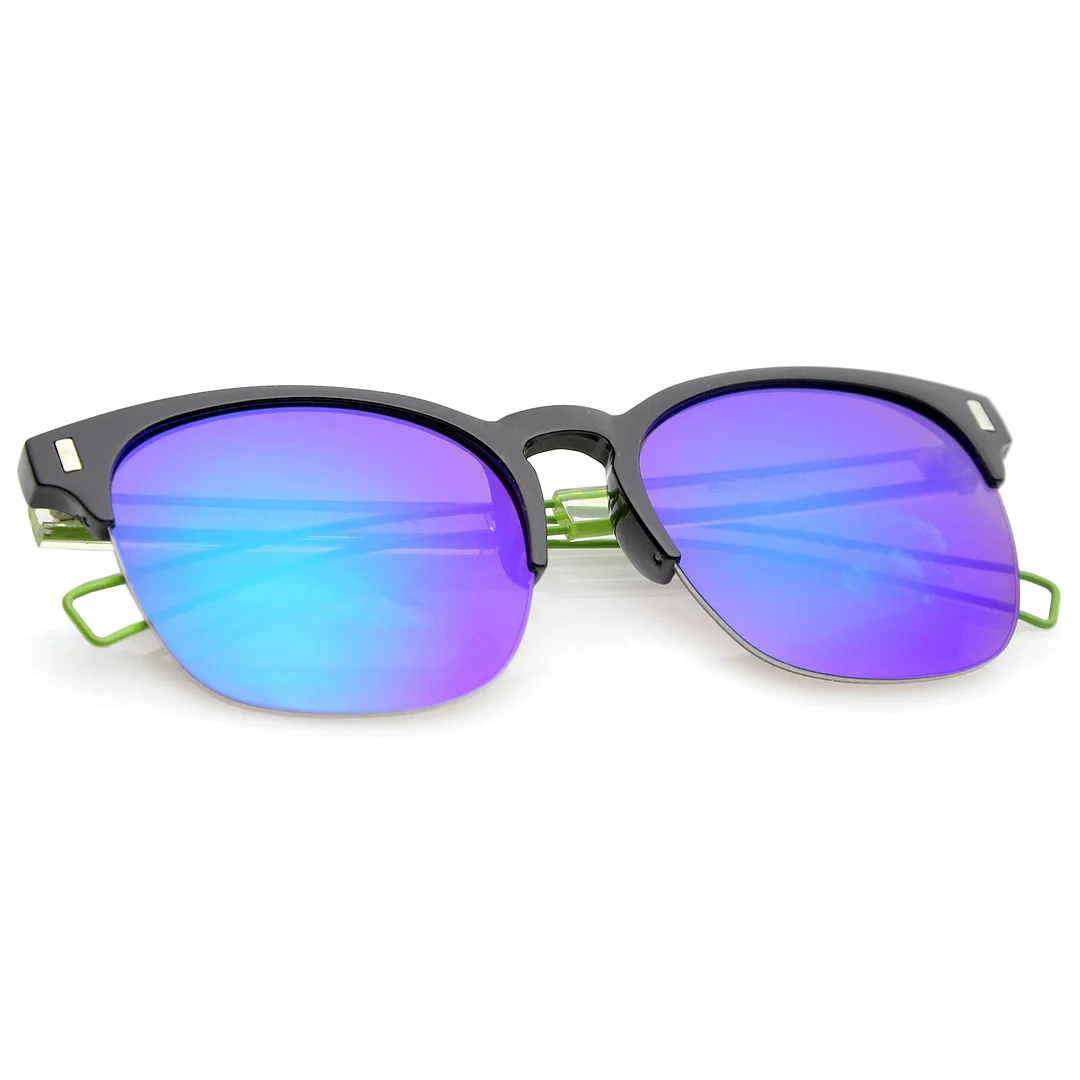 Semi Rimless Wire Hook Temples Square Colored Mirror Lens Horn Rimmed glasses 56mm