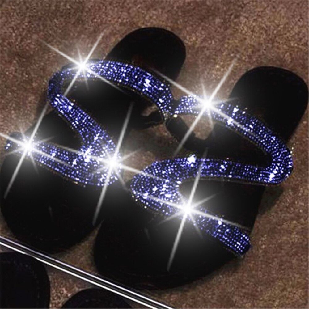 Women Summer Flat Bling Slippers Casual Flip Flops Non-Slip Outdoor Beach Slides Sandals Sexy Crystal Slippers Shoes Ladies 2020