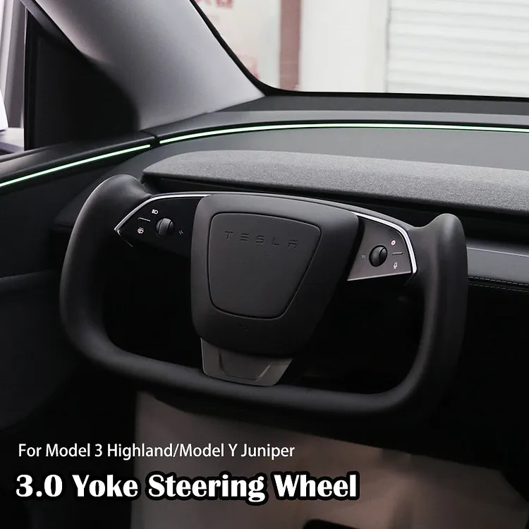 Teslasy 3.0 Nappa Leather Yoke Steering Wheel For Model 3 Highland / Model Y Junpier 