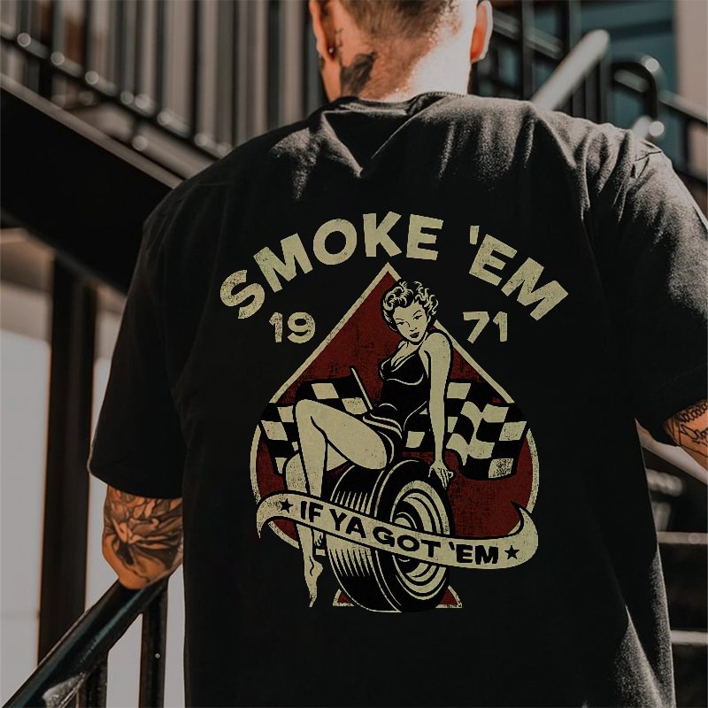 Smoke'em Skull Printed T-shirt -  