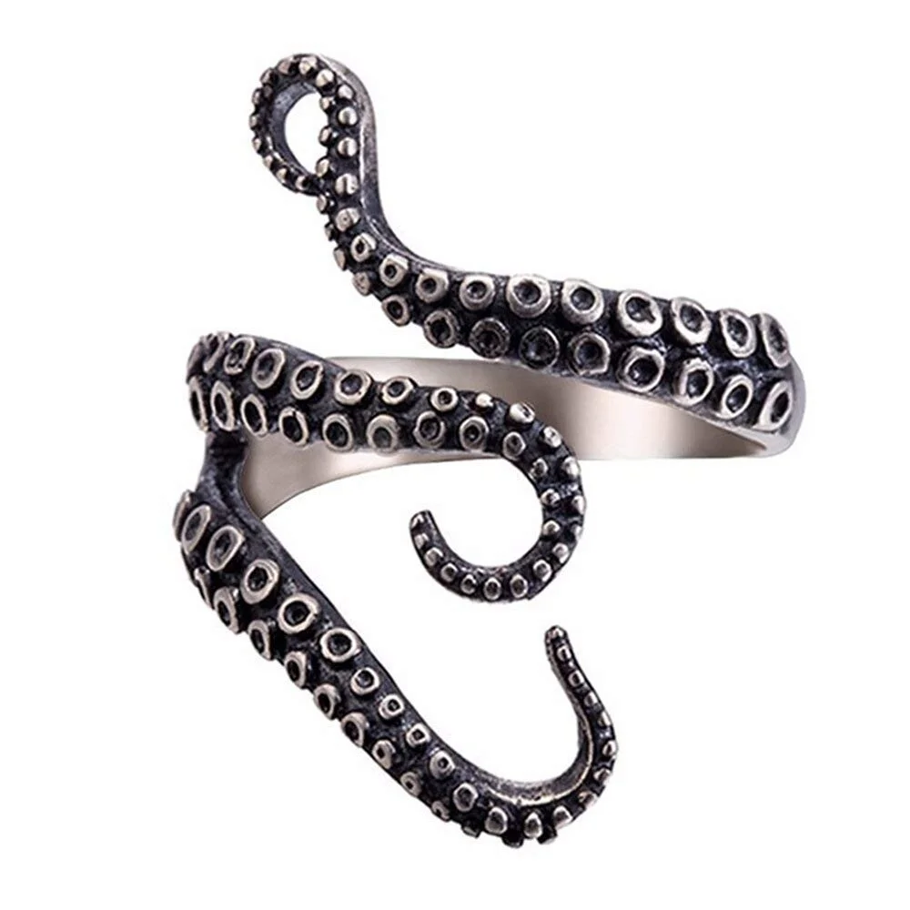 Retro Titanium Steel Open Octopus Ring Student Adjustable Jewelry  Men's Domineering Personality Biker Finger Party Night Club