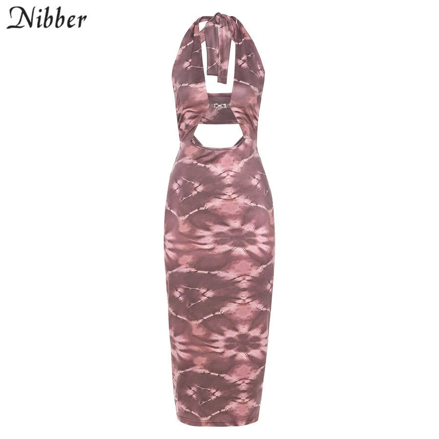 Nibber Serpentine Sexy Sling Halter Womens Dresses Backless Skinny Hollow Outfit Sleeveless Female Long Dresses Elegant Clubwear
