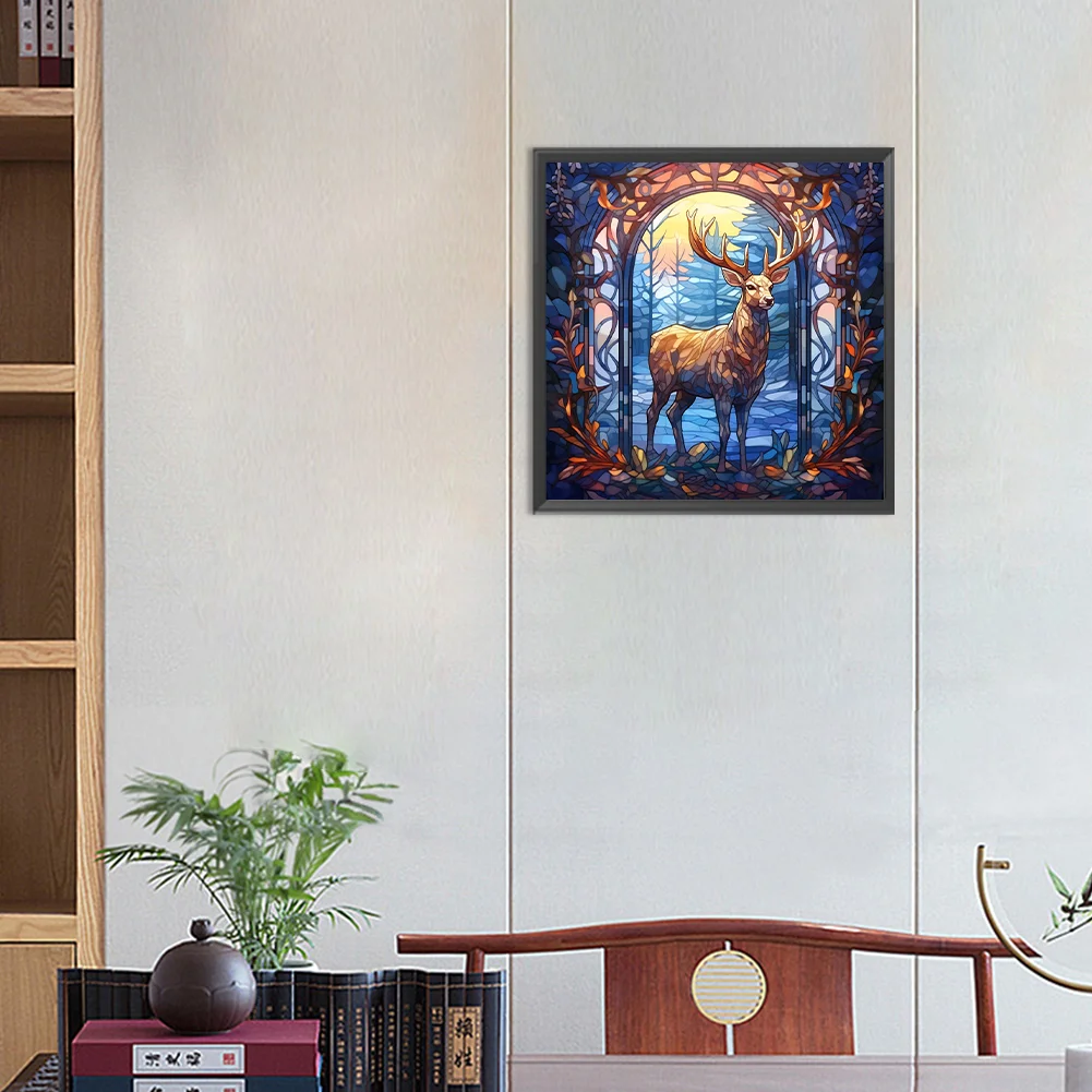 Diamond Painting - Full Round Drill - Stained Glass Xmas Elk(Canvas|30*30cm)