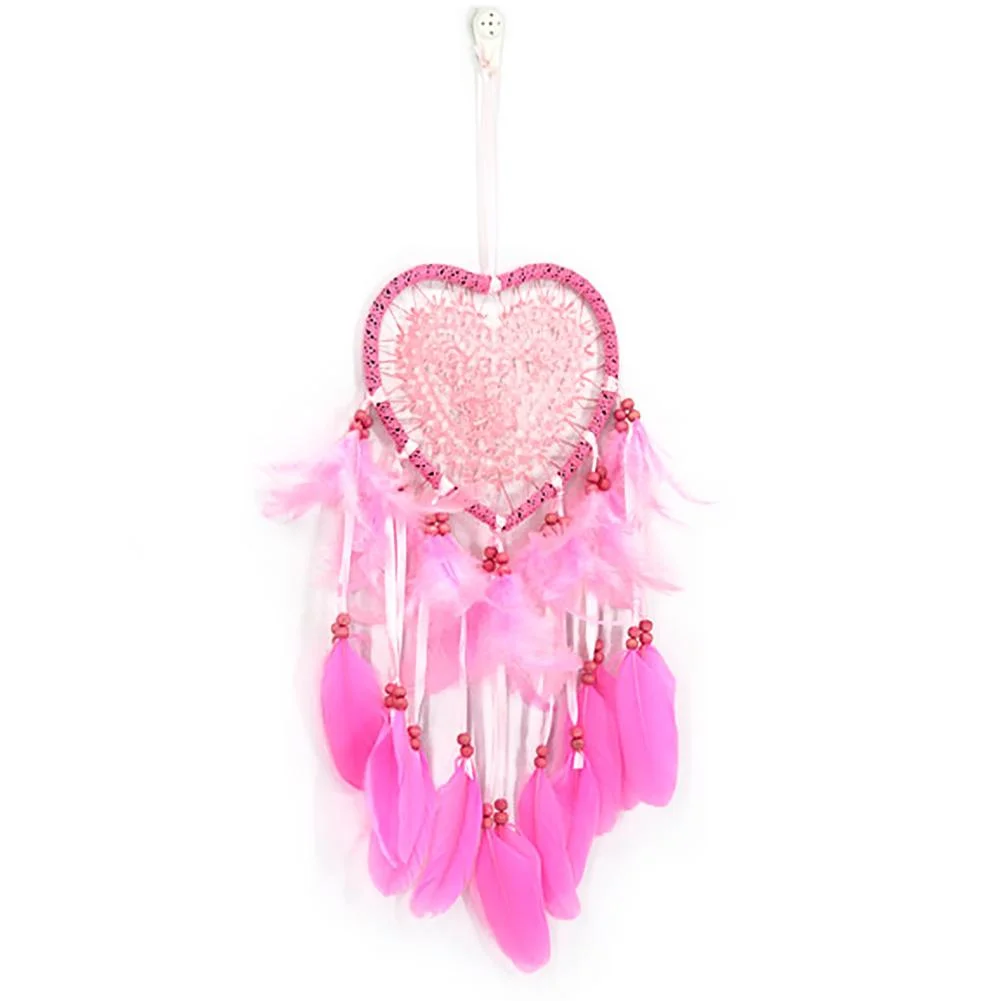 Pink Feathers Love Heart Dream Catcher Pure Handmade Wall Hanging Pendant