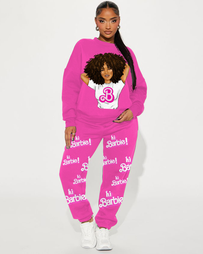 Afro Barbie Girl Long Sleeve Sweatshirt Two Pieces Set