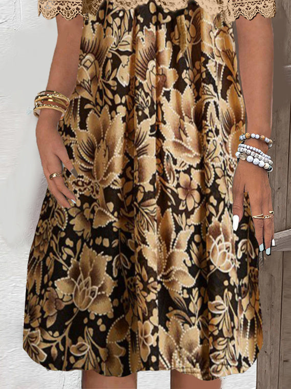 Women Half Sleeve V-neck Solid Color Dress