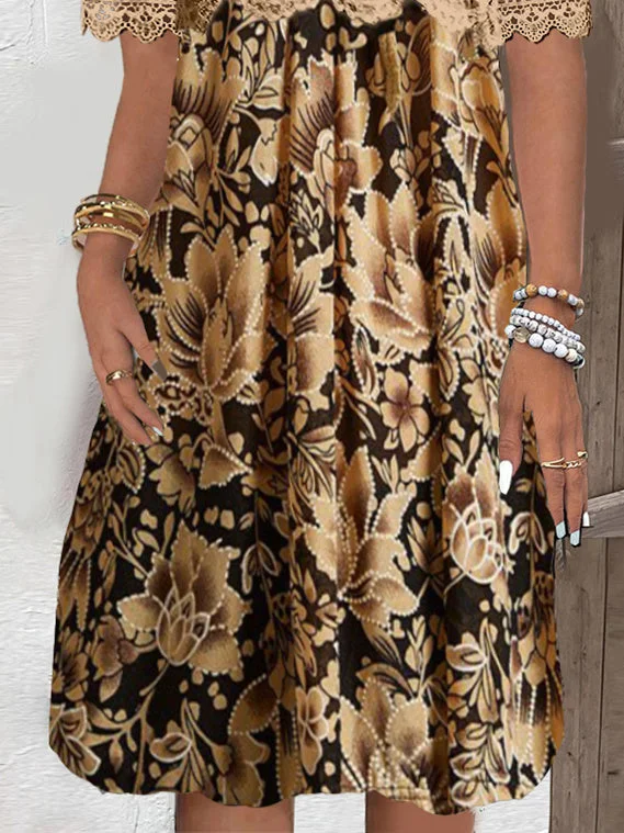 Women Half Sleeve V-neck Solid Color Dress