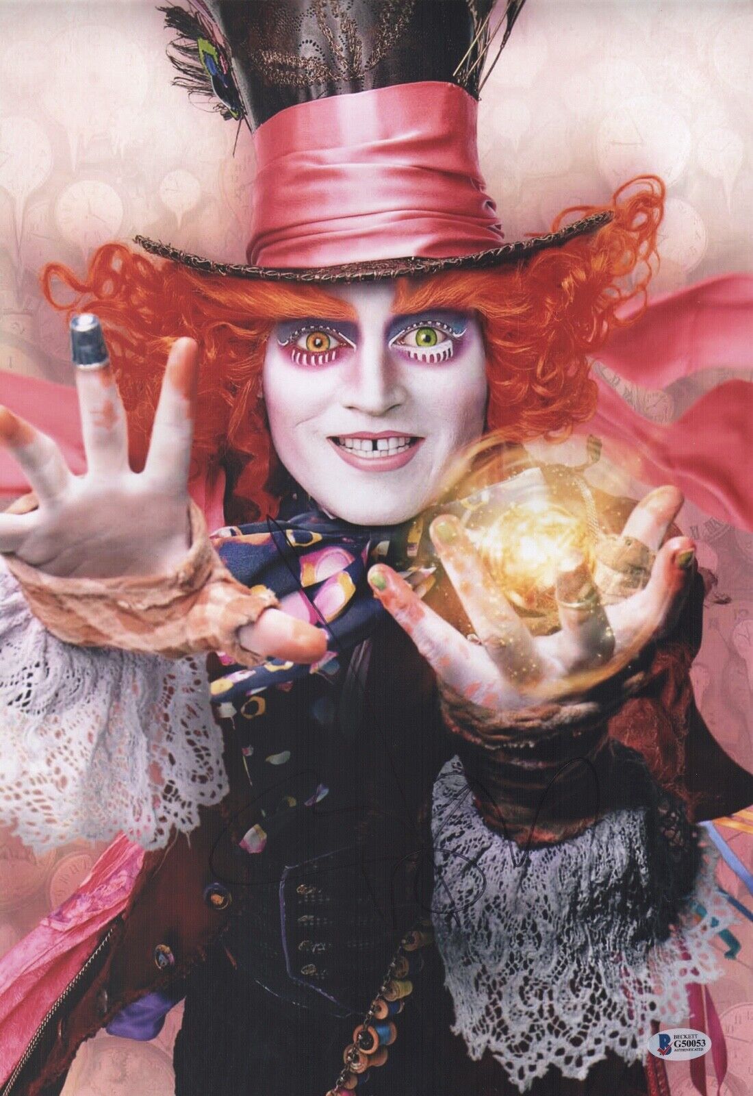 JOHNNY DEPP Signed MAD HATTER Alice In Wonderland 12x18 Photo Poster painting Autograph BAS COA