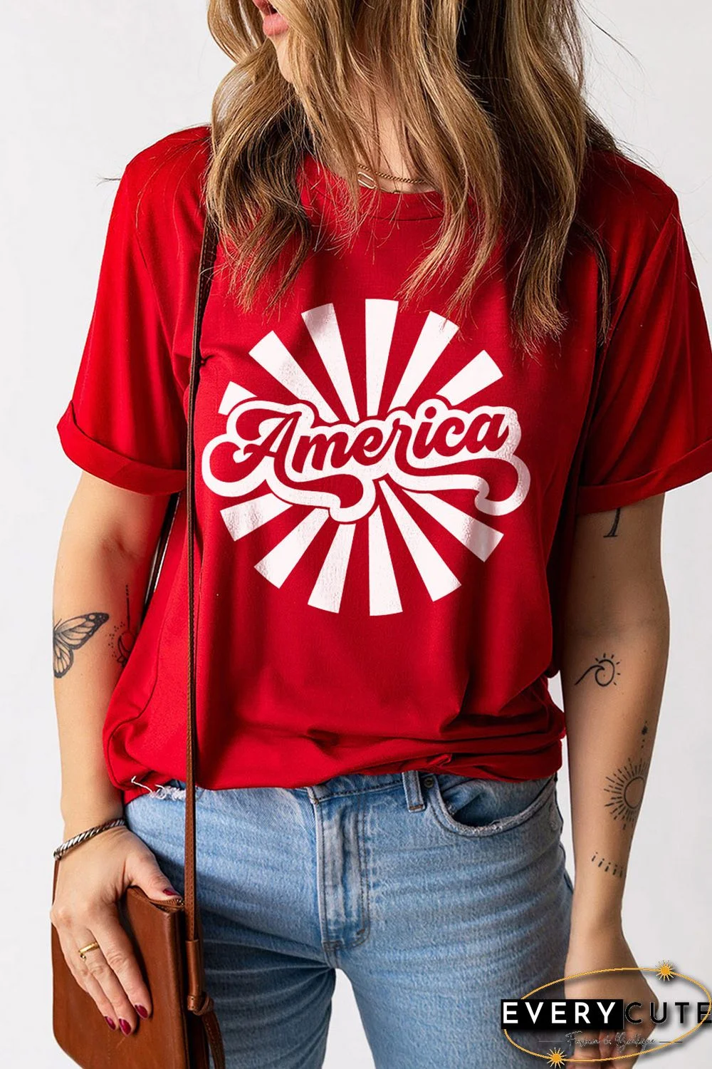 Red America Graphic Print Independence Day Short Sleeve T Shirt