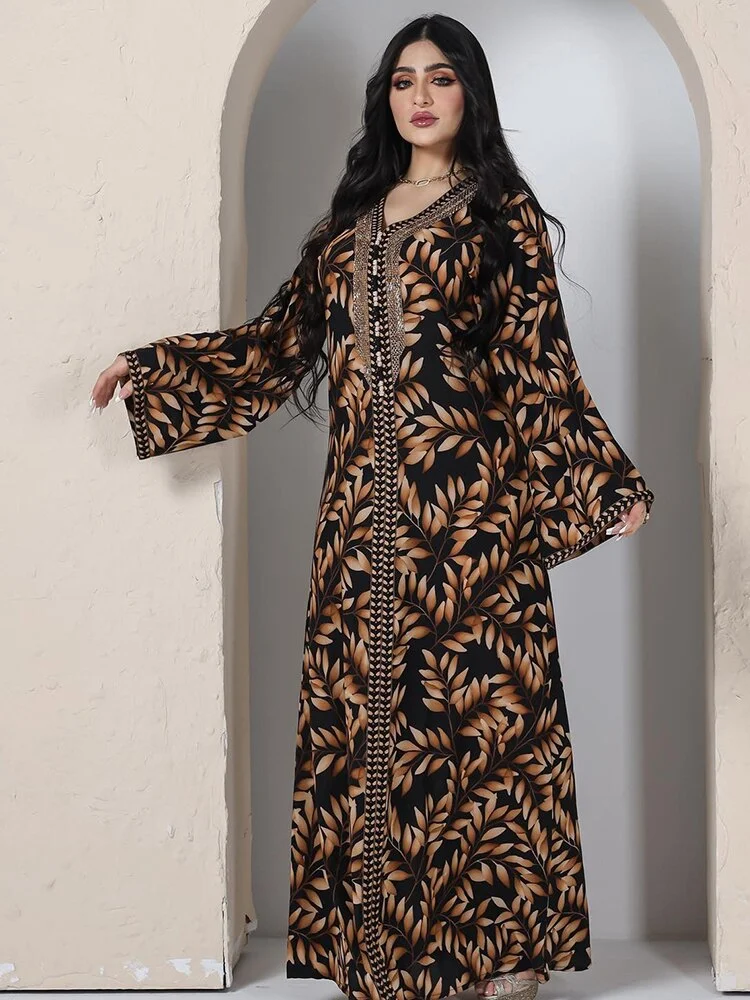 African Americans fashion QFY Abayas For Women Dubai Turkish African Dashiki Bohemian Print Dresses Long Sleeve Loose Gown Islamic Clothing Caftan Mariage Ankara Style QueenFunky