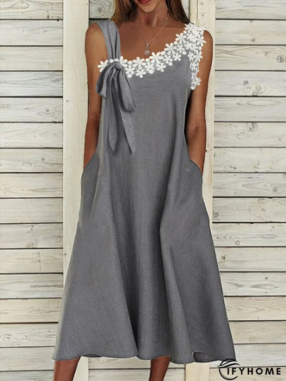 Elegant Lace Asymmetrical Neck Sleeveless Knitting Dress | IFYHOME