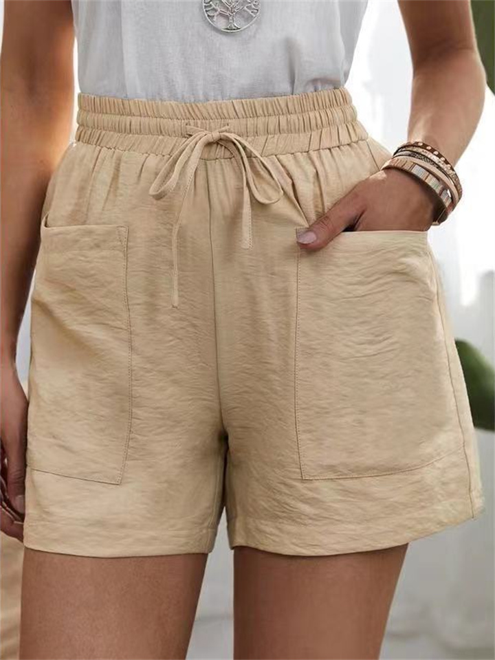 Summer Women's New Loose Linen Casual Shorts Solid Color High Waist Wide Leg Pants