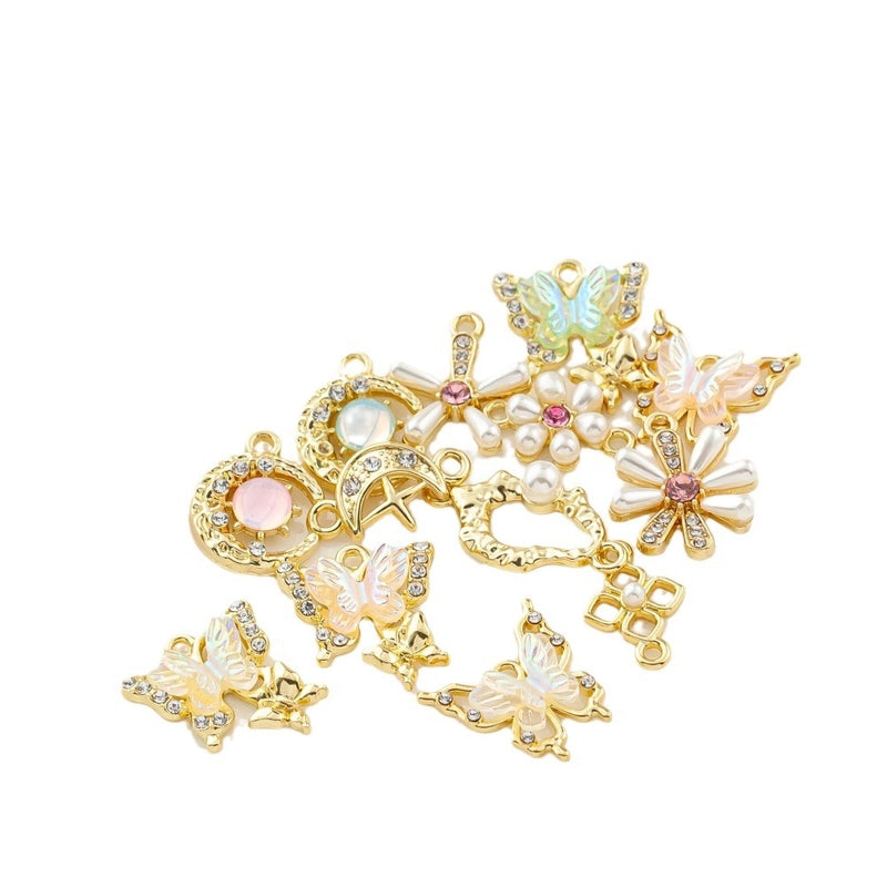5 PCS/Package 20 * 23mm Alloy Artificial Pearls Rhinestones Flower Butterfly Pendant Jewelry Accessories