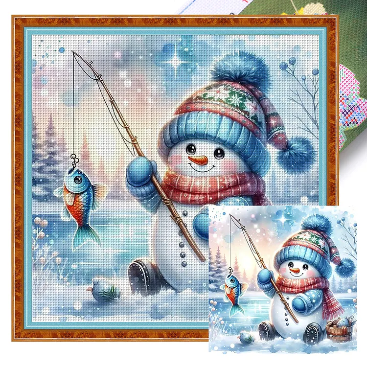Snowman Fishing (40*40cm) 11CT Stamped Cross Stitch gbfke