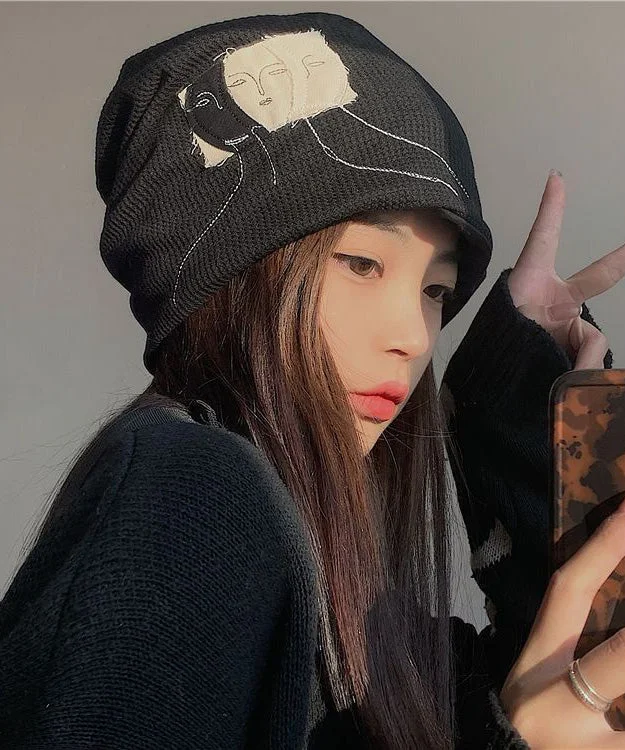 Fashion Black Patch Versatile Cotton Bonnie Hat