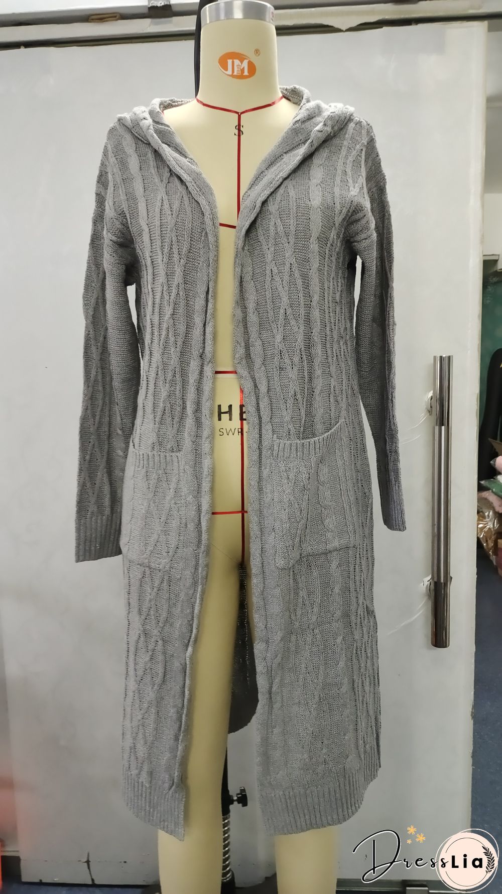 Hooded Solid Knitted Long Cardigan Twist Sweater Coat