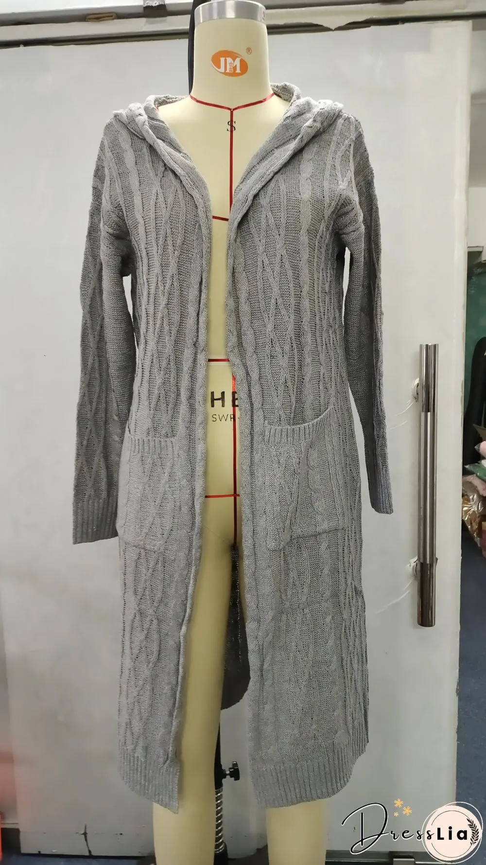 Hooded Solid Knitted Long Cardigan Twist Sweater Coat