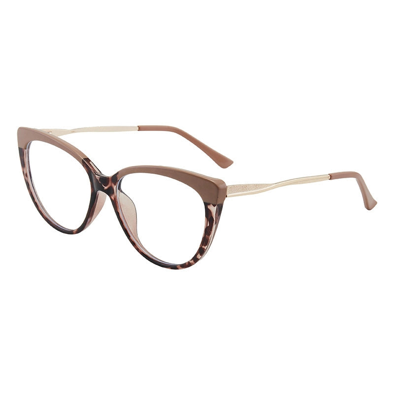 New Retro Cat's Eye Frame Glasses Stylish Simple And Versatile Metal Leg Anti-Blue Ray Plain Glasses Tide