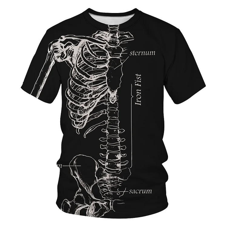Skeleton Pattern Skull 3D Print Loose Casual Round Neck T-Shirt at Hiphopee