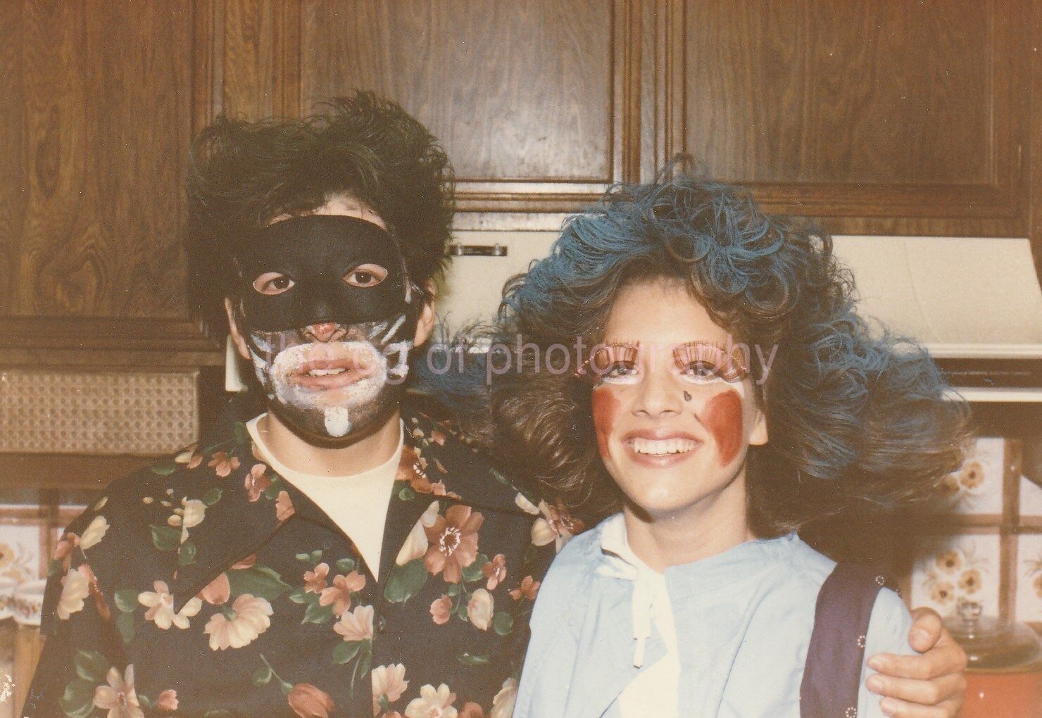 MASK + MAKEUP 1980's FOUND Photo Poster painting ColorOriginal Snapshot 86 18 J