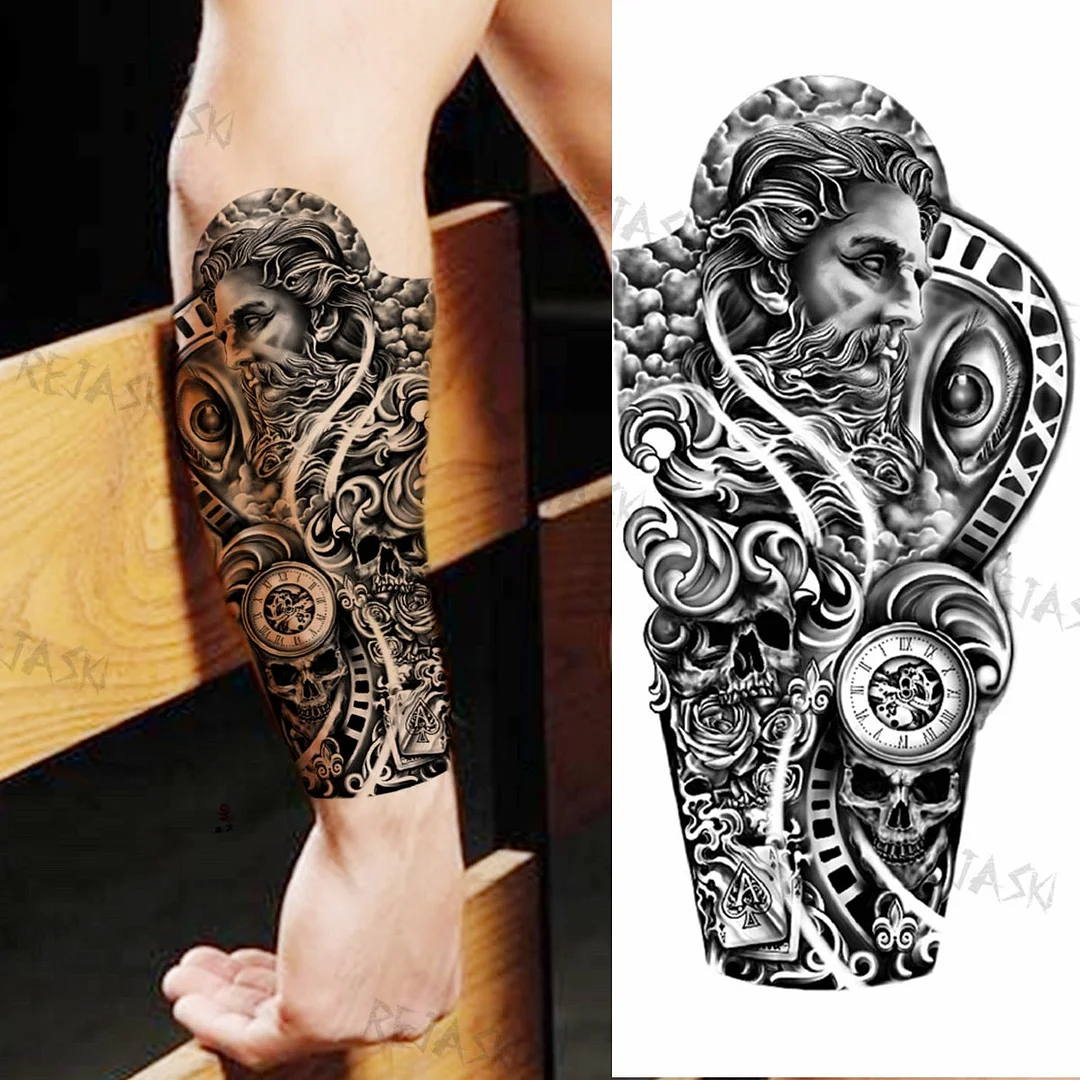 Gangster Wolf Temporary Tattoo For Women Men Death Skull Fake Tattoos Sticker DIY Harajuku Mermaid Waterproof Tatoo Body Art Arm