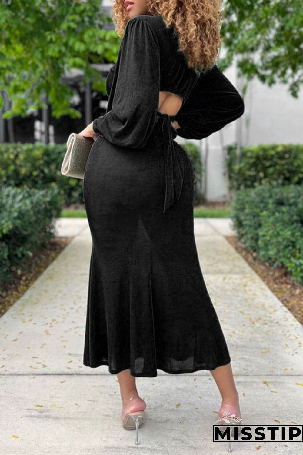 Green Casual Solid Basic V Neck Long Sleeve Dresses
