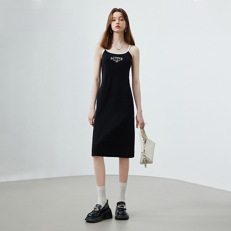 KBNE Black Strapless Dress Women's Base Layer Skirt Summer New Sle Sweet College Sle mid Waist Print Cotton Blend Dress