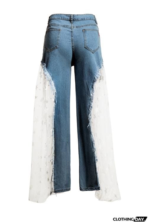 Star Mesh Patchwork Flares Jeans