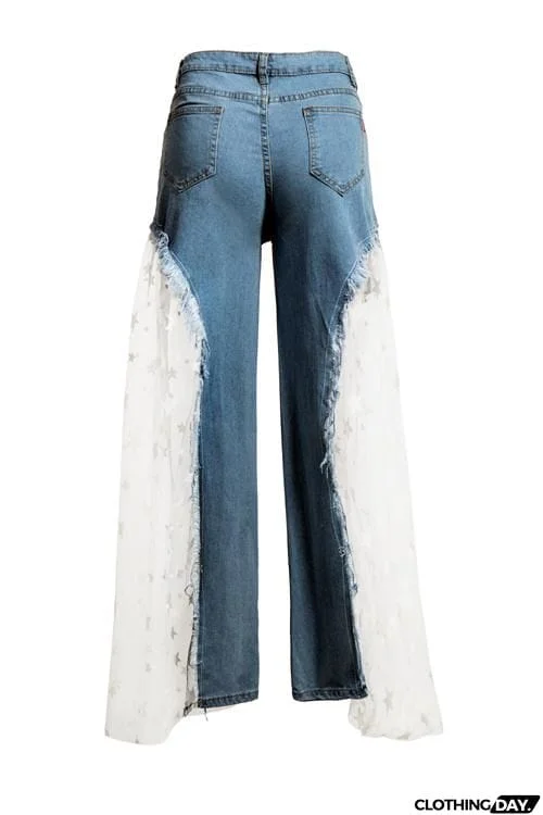 Star Mesh Patchwork Flares Jeans