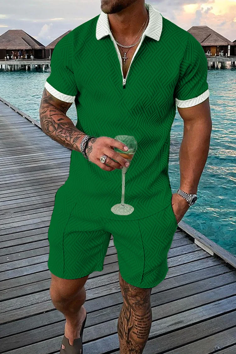 Tiboyz Fashion Casual Short Sleeve Polo And Shorts Set