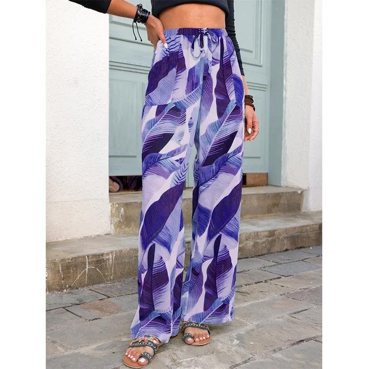Printed Wide-leg Straight-leg Casual Pants-Mayoulove