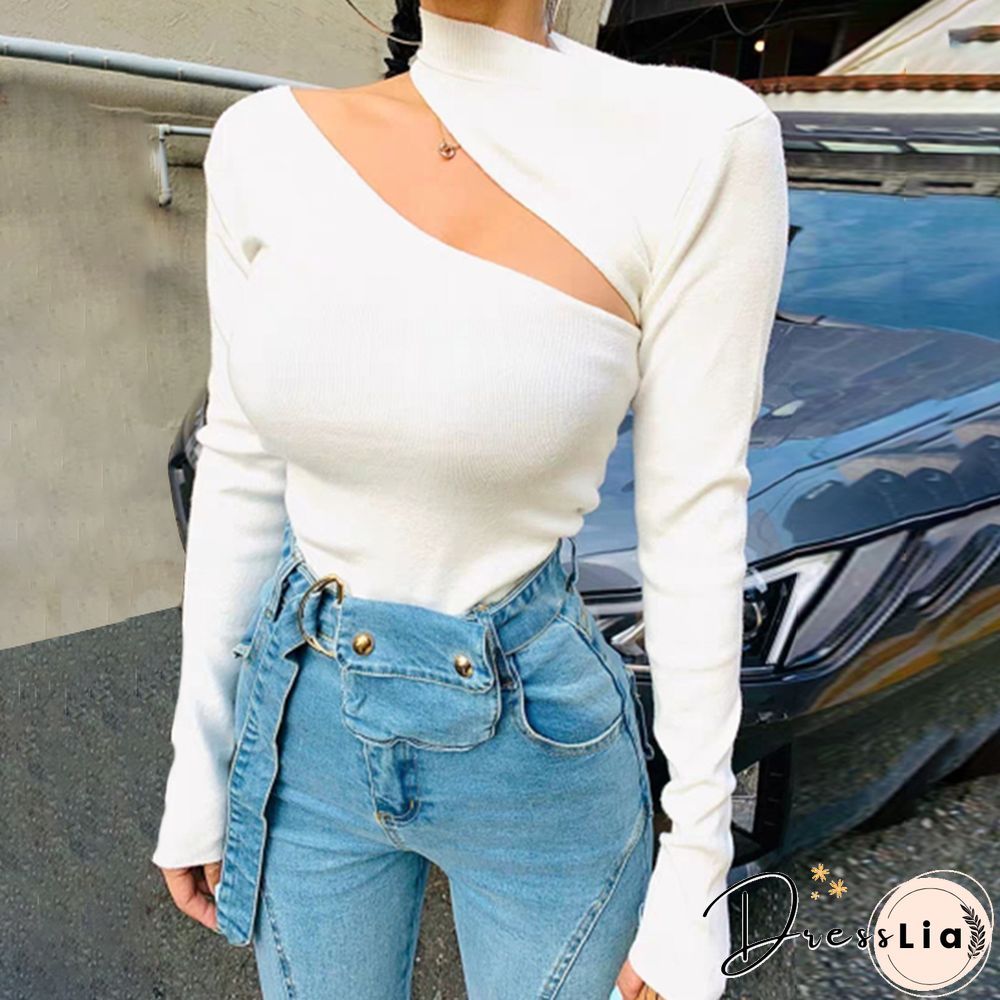 Sexy Street Style Turtleneck Hollow Knit Blouse