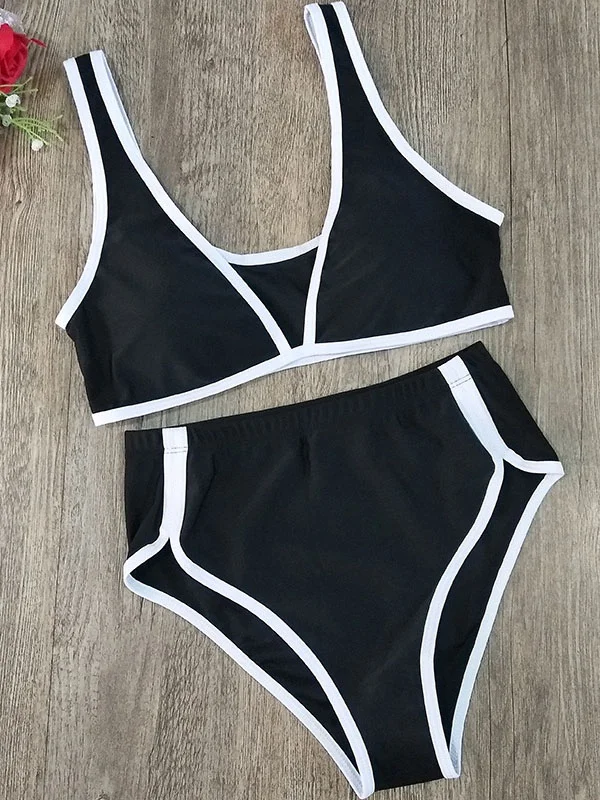 Sleeveless Split-Joint Bralette High-Waisted Bikini Swimwear