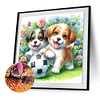 Zwei Hunde im Gras und Fußball - Rundbohrer Diamantmalerei - 30*30cm