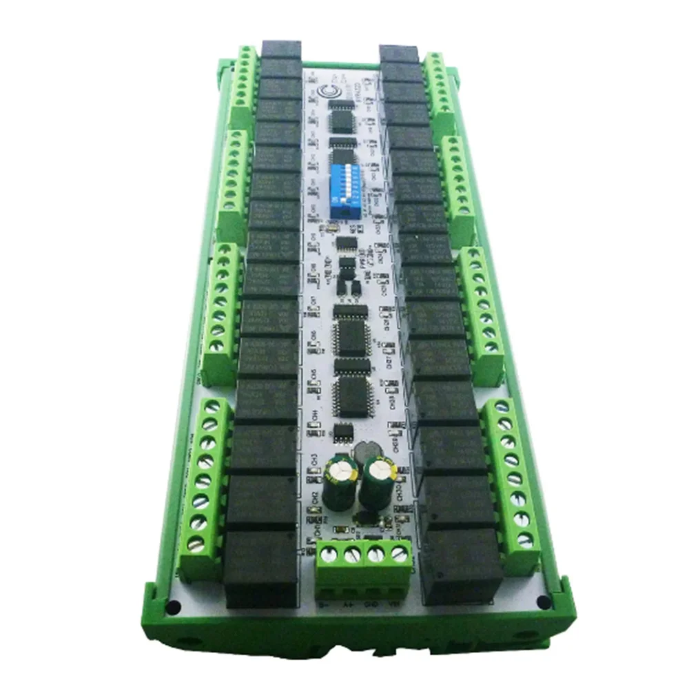 Easy to Install DIN Rail Box DIP Switch Setup Parameters DC 12V 24V 20A 32CH Modbus RTU RS485 Relay Module RYR432D