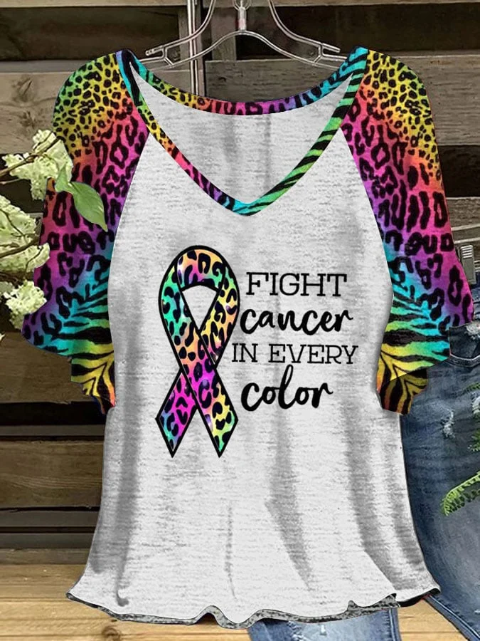 Women's Cancer Awareness Ruffle Sleeve T-Shirt.