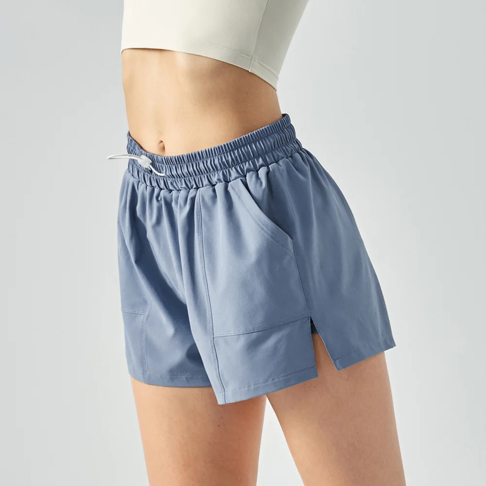 Buy Hergymclothing Healing Blue 2 in 1 quick dry side slit everyday & basketball sports shorts for women at an affordable price