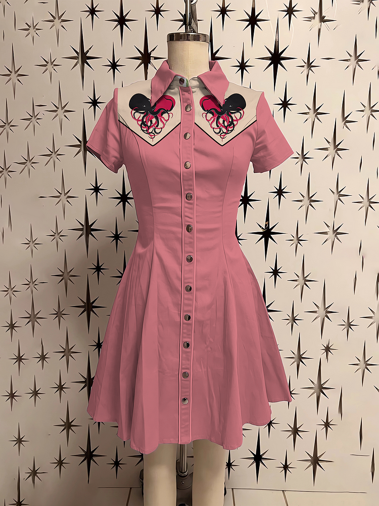 Retro Octopus Heart Printed Shirt Dress