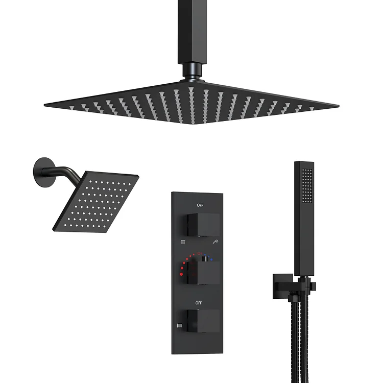 EVERSTEIN Thermostatic 3 Sprayers Shower System in Matte Black SFS1004A-BK12