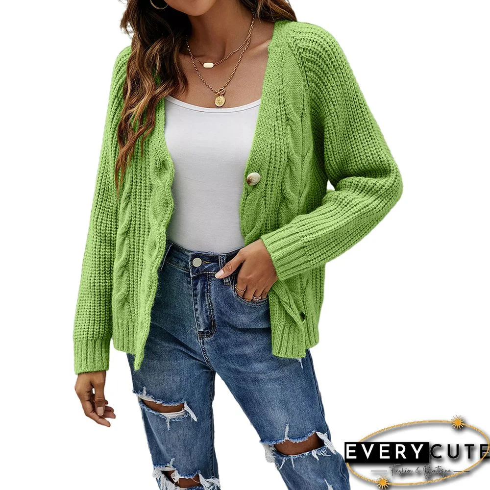 Green Button Cable Knit Short Cardigan